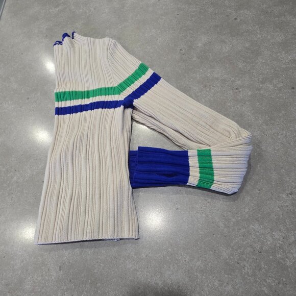 BDG Kiara Women's Open Back Ribbed Long Sleeve Sweater Beige Green Navy - Medium - Picture 5 of 13